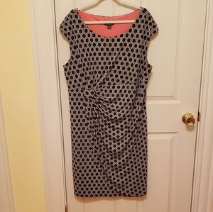 Honeycomb print faux wrap dress in navy/white by connected apparel size 22W